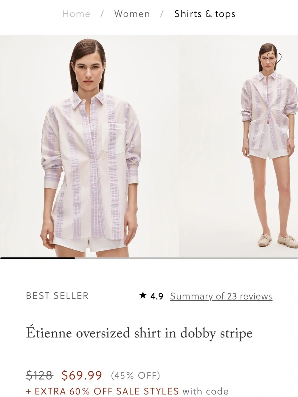 Jcrew Étienne Oversized Dobby Stripe Shirt - Lavender/White NWT